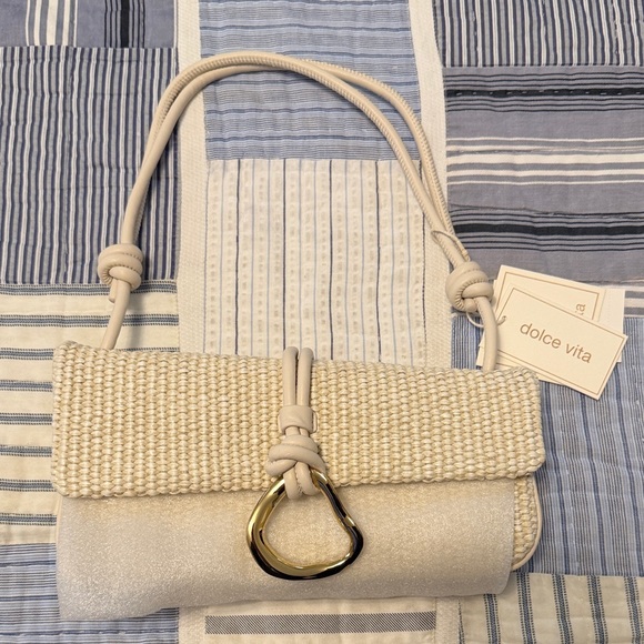 NWT Dolce Vita Beige Woven Clutch with Gold Accent